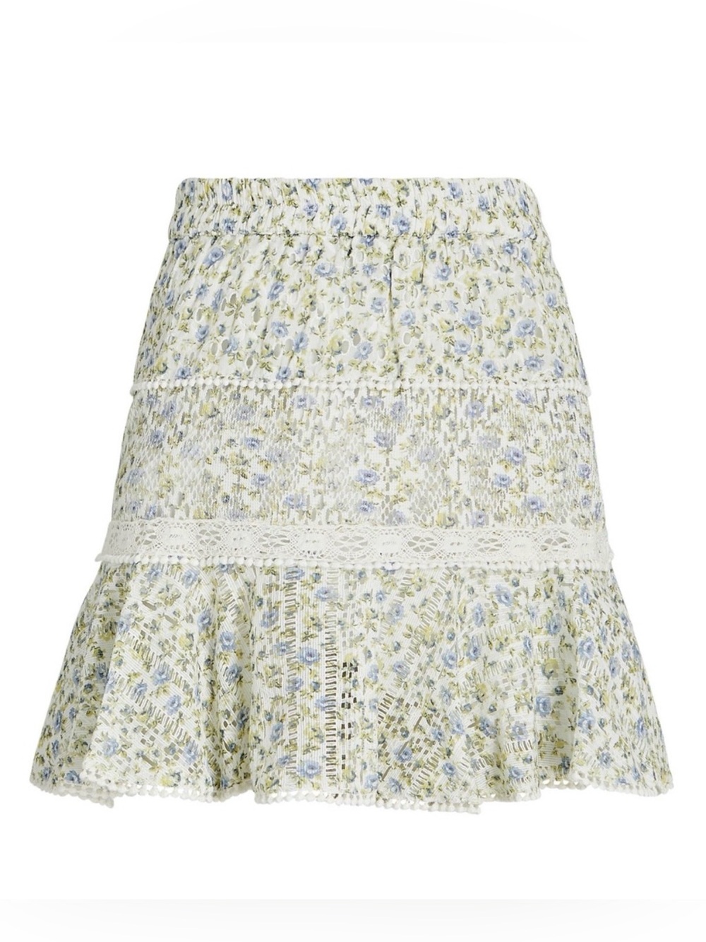 LoveShackFancy Diamond Ruffle Mini Skirt in Garden Stream Floral